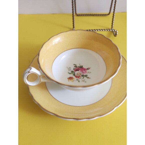 Royal Cauldon England Bone china wide mouth tea cup and saucer  Yellow, Floral - Picture 11 of 13
